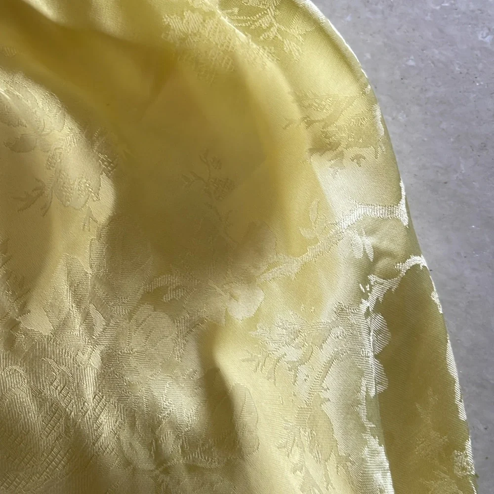 Rumored Pale Yellow Midi Skirt with Lace Hem